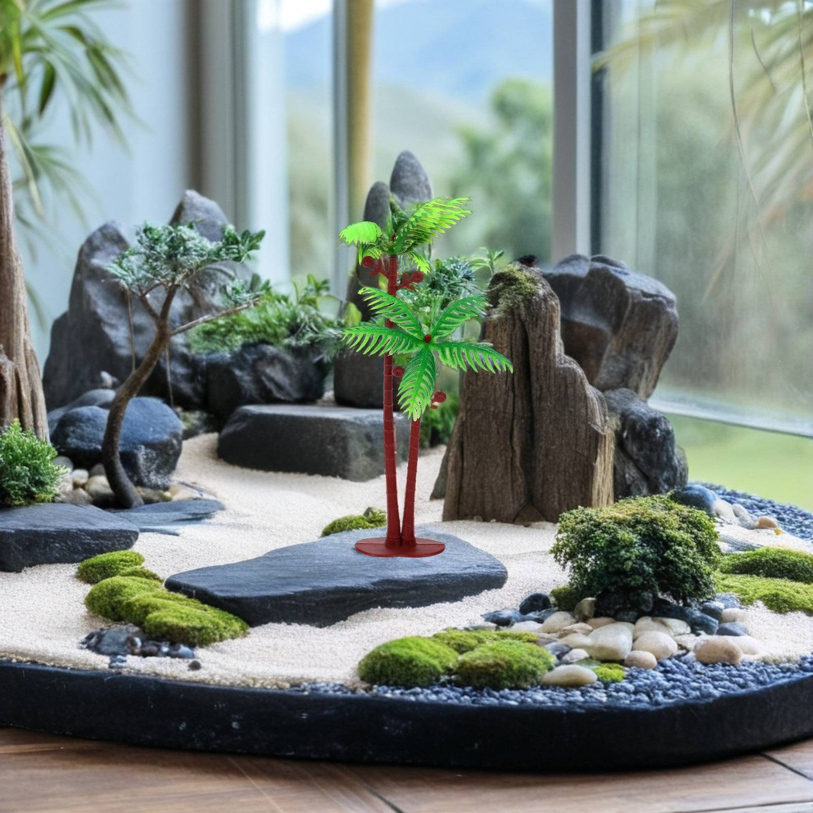 Planted Aquarium Mini - 15 Stück Lebensechte Mini-Kokospalmen Künstliche Plastik-Tropenpflanzen